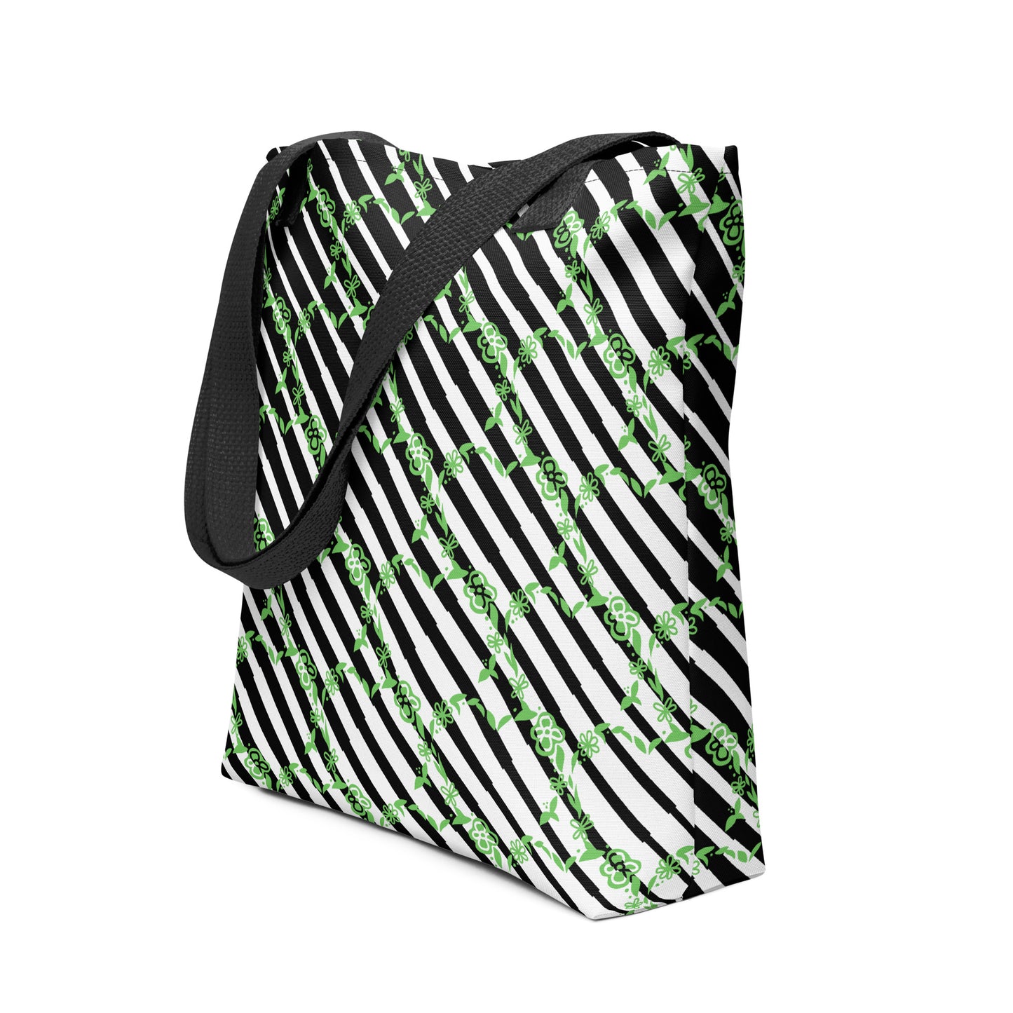 Green heart stripes tote bag